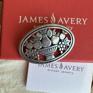 VTG James Avery Fruit Basket Brooch Pin 1.625 Inch‎ Retired Rare Sterling 11.7g